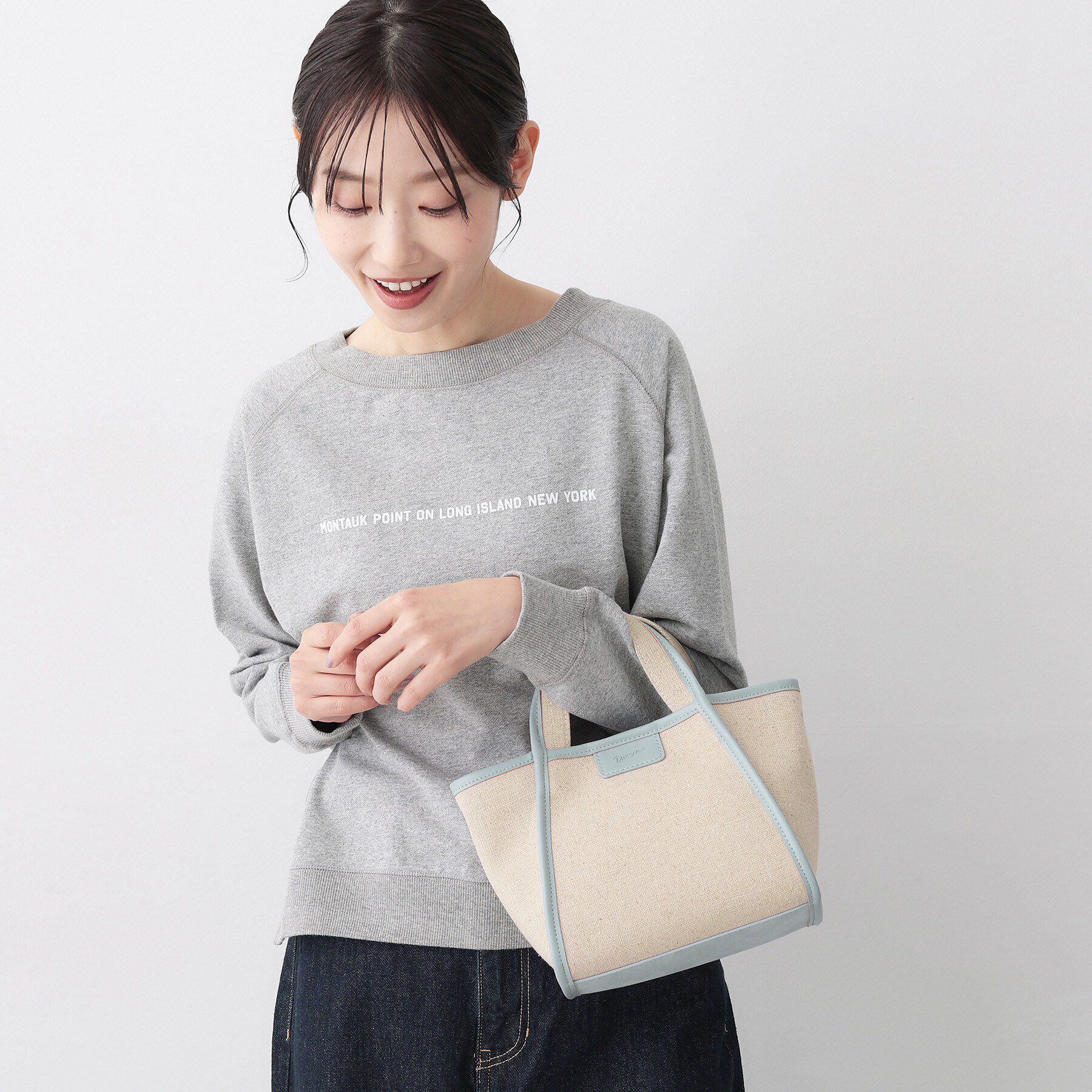 Dessin「【軽量/2WAY】パイピングコットンリネンミニバッグ」|ショルダー・メッセンジャー|ブルー(591)