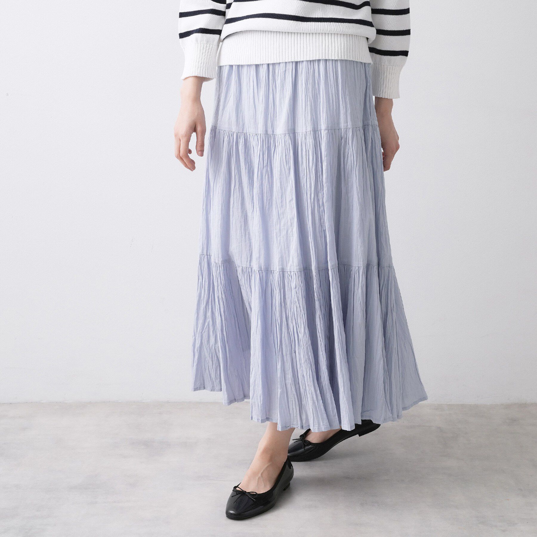 Dessin「【ウエストゴム/洗える】インドコットンティアードスカート」|スカート|サックスブルー(09