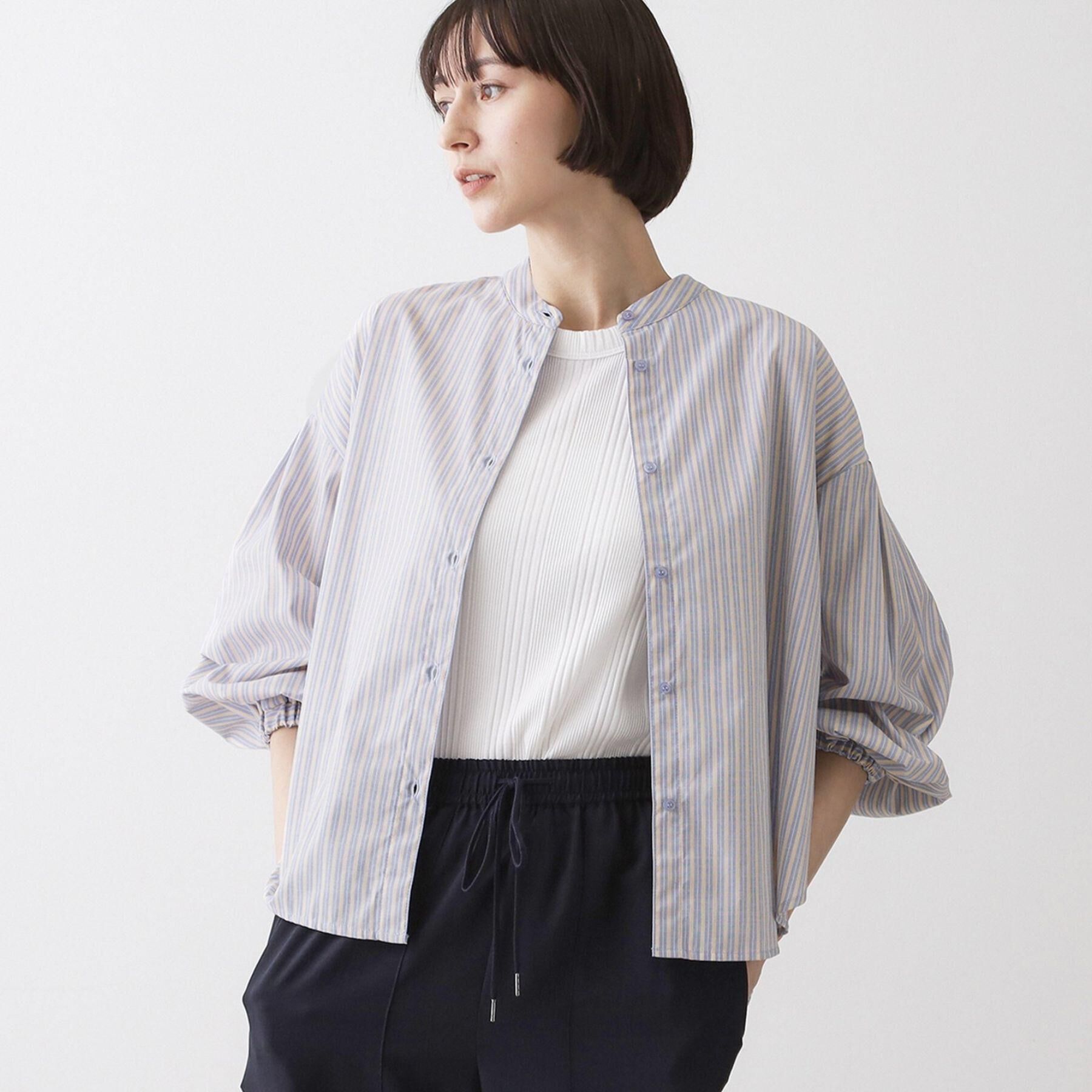 Dessin「【洗える】バルーンスリーブバンドカラーシャツ」|シャツ・ブラウス|