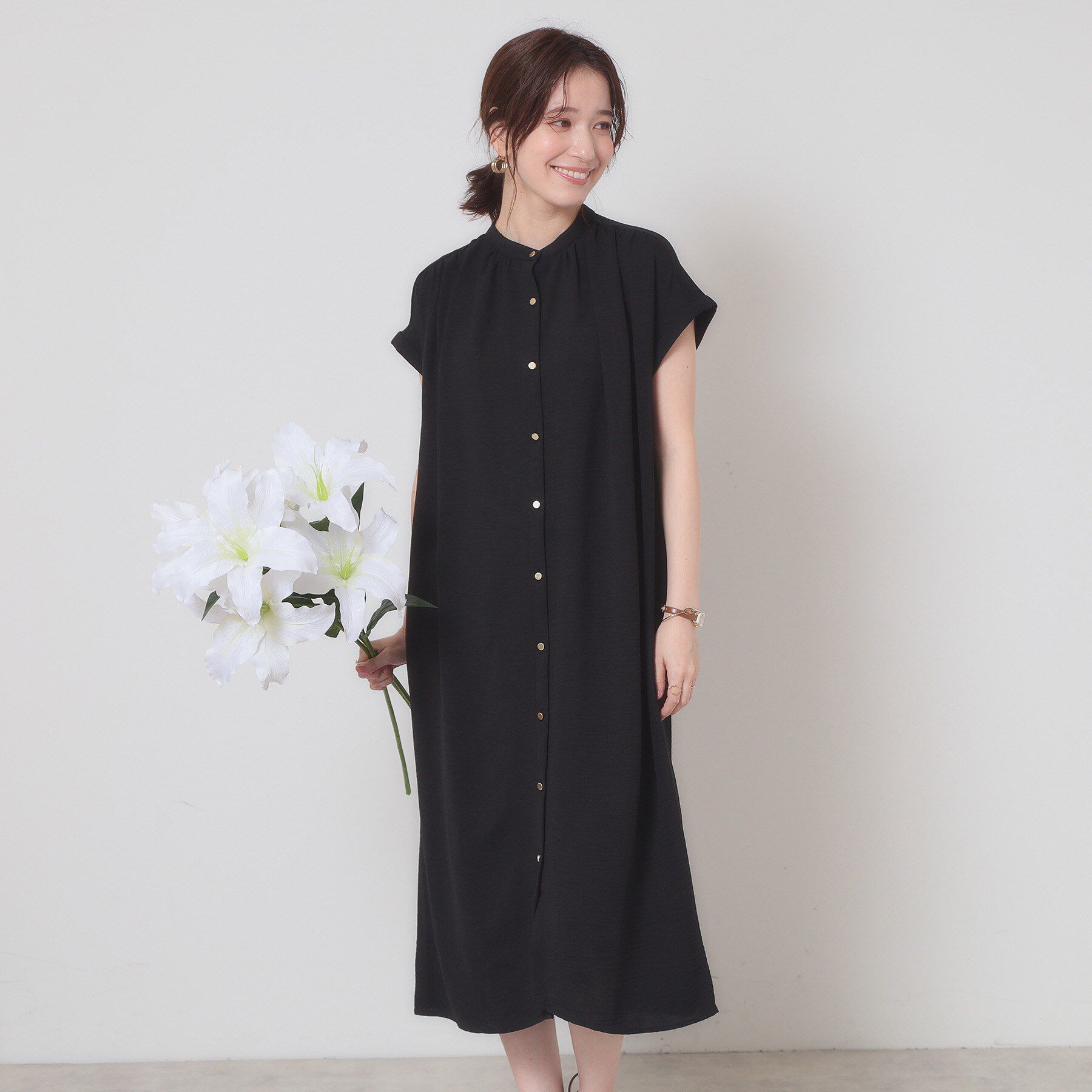 ITS&rsquo;DEMO「【接触冷感／吸水速乾／洗濯機OK】イージーケア前開きワンピース＜ラク服シリーズ＞」|ワンピース|ブラック(019)