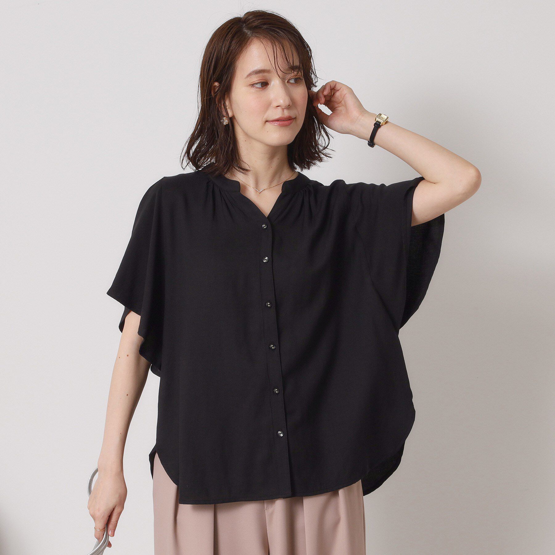 ITS&rsquo;DEMO「【接触冷感／羽織にも／手洗い可】強撚スラブフリル袖ブラウス」|シャツ・ブラウス|