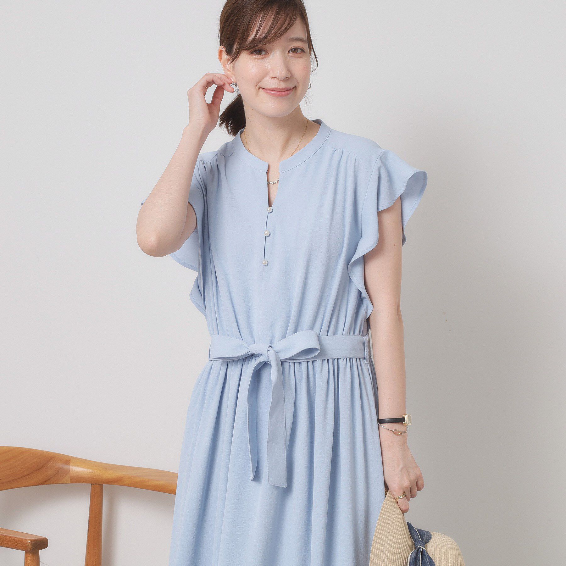 ITS&rsquo;DEMO「【手洗い可】フリル袖ブラウジングワンピース」|ワンピース|