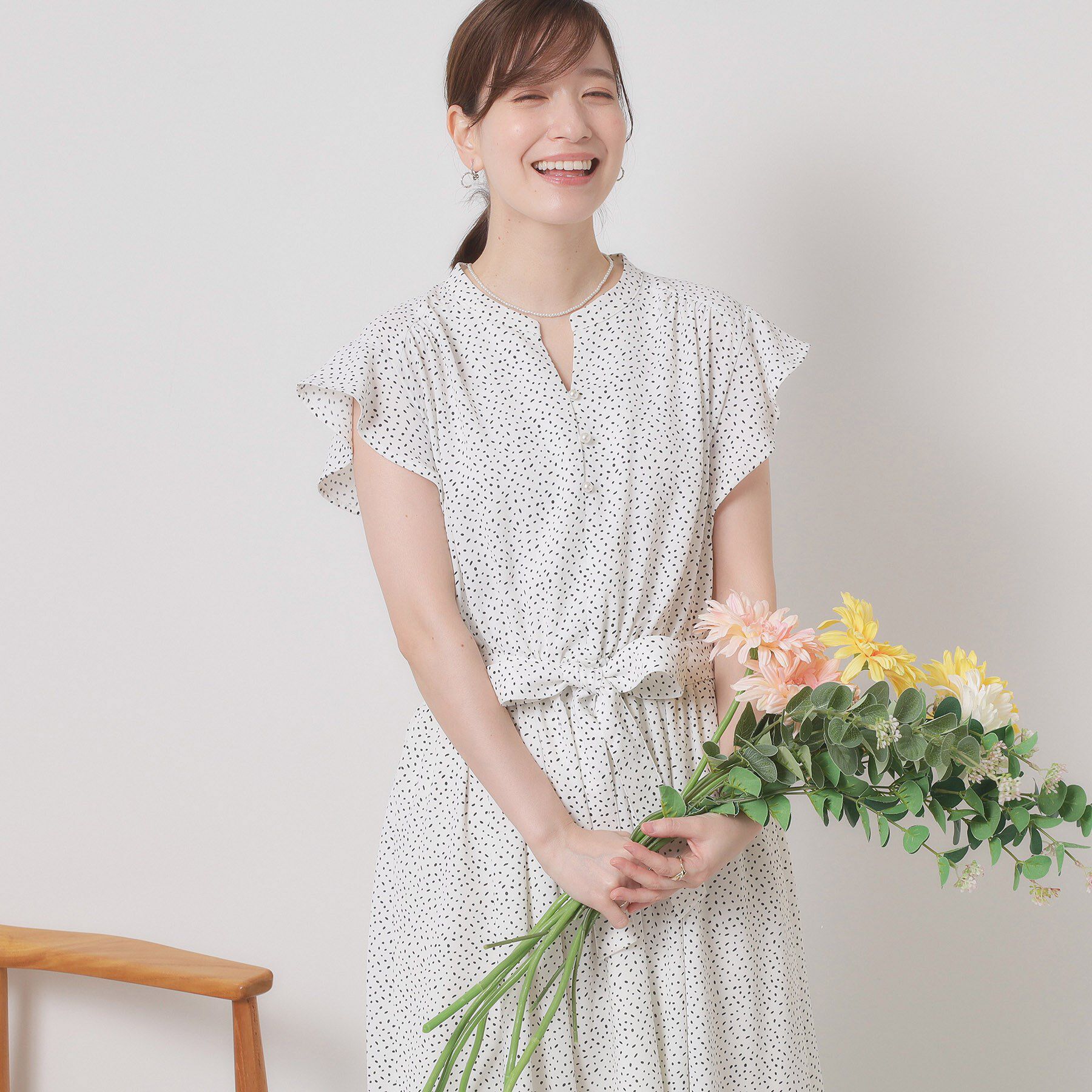 ITS&rsquo;DEMO「【手洗い可】フリル袖ブラウジングワンピース」|ワンピース|