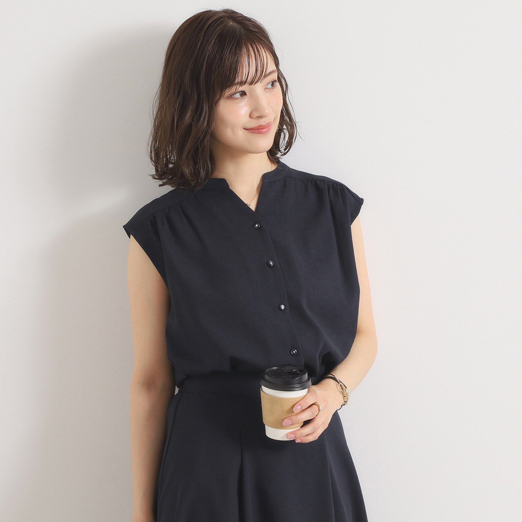 ITS&rsquo;DEMO「【UVカット／速乾／冷感／洗濯機OK／洗濯後しわになりにくい】麻調ストレッチ前開きブラウス＜ラク服シ」|シャツ・ブラウス|