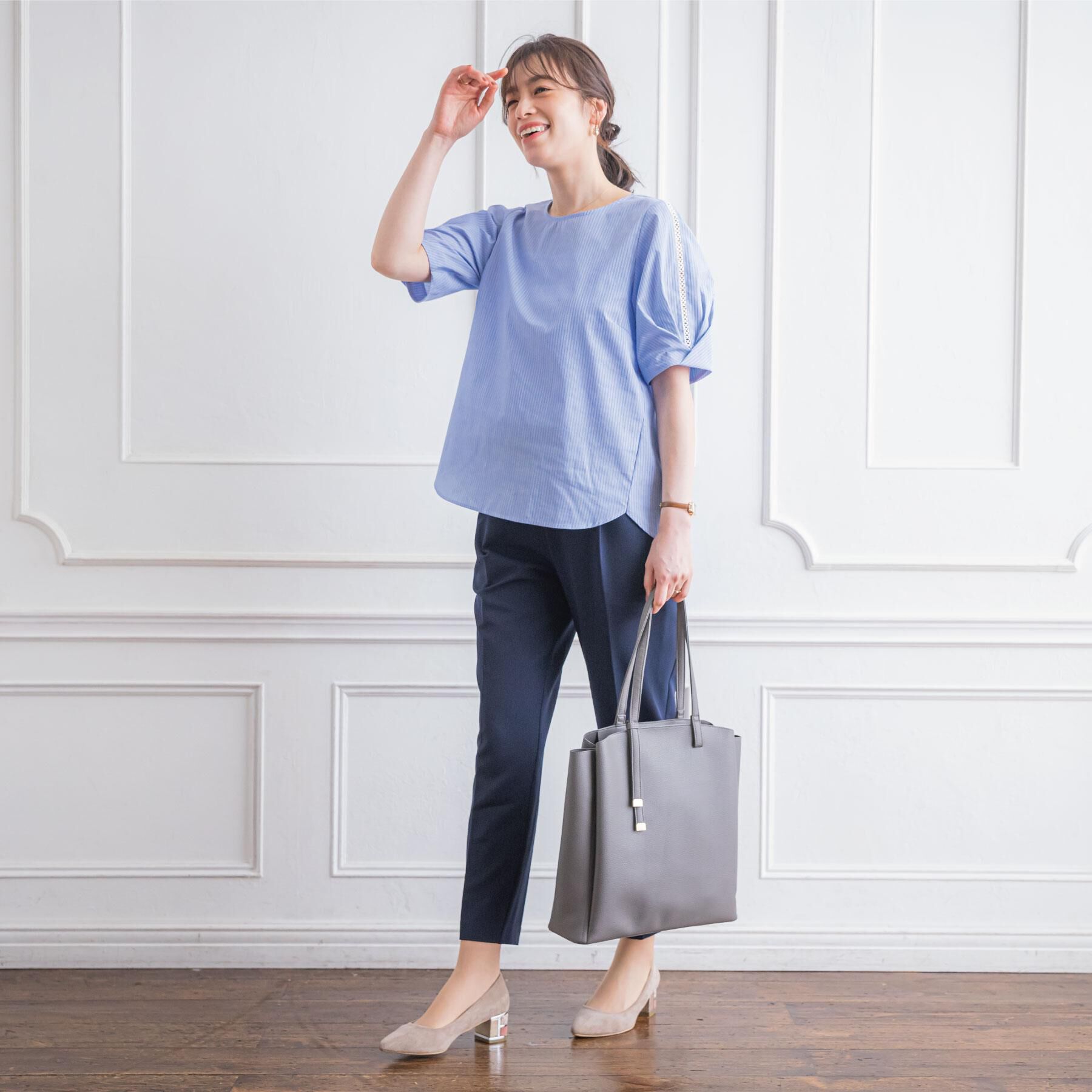 ITS&rsquo;DEMO「【手洗い可】袖ツイストストライプブラウス」|シャツ・ブラウス|