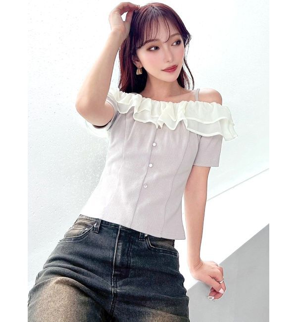 RESEXXY「ラッフルカラーリブトップス」|ニット・セーター|