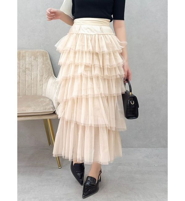 dazzlin「ティアードチュールスカート」|スカート|ベージュ