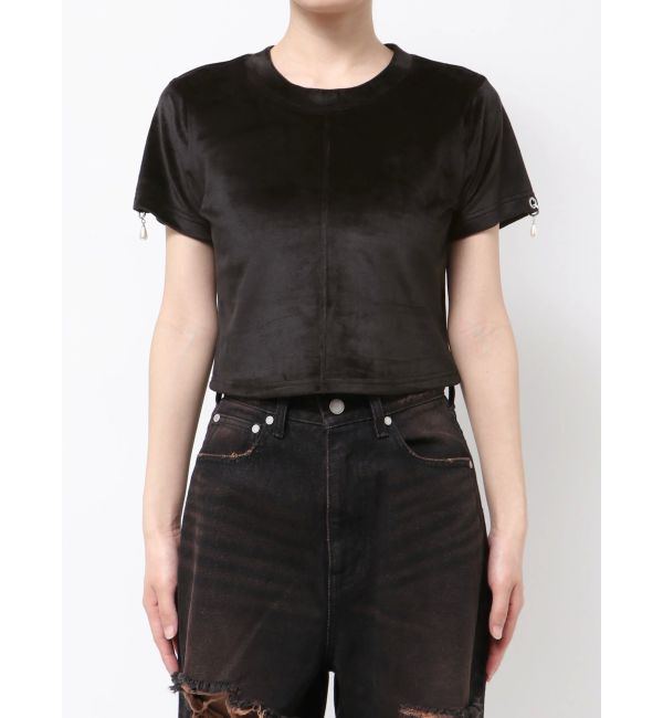 EMODA「アイレットパールベロアTシャツ」|Tシャツ・カットソー|ブラック