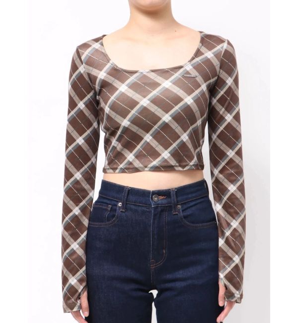 EMODA「シアーベロアプレートクロップトップ」|Tシャツ・カットソー|ブラウン