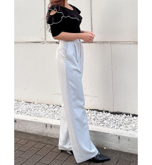 MERCURYDUO「オープンショルダーラッフルハーフスリーブニット」|ニット・セーター|