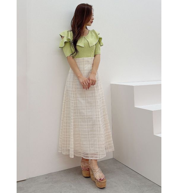 MERCURYDUO「オープンショルダーラッフルハーフスリーブニット」|ニット・セーター|