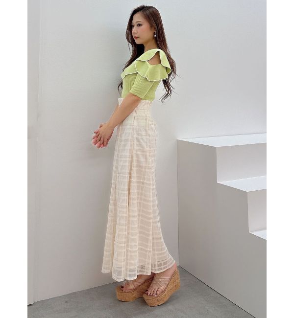 MERCURYDUO「オープンショルダーラッフルハーフスリーブニット」|ニット・セーター|