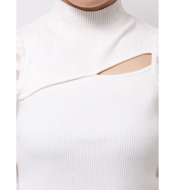 MERCURYDUO「2WAY異素材パフスリーブカットアウトニット」|ニット・セーター|