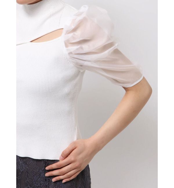 MERCURYDUO「2WAY異素材パフスリーブカットアウトニット」|ニット・セーター|