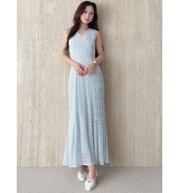 MERCURYDUO「カットレースブロッキングマーメイドワンピース」|ワンピース|