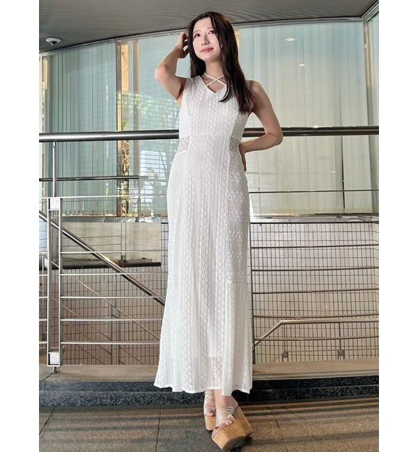 MERCURYDUO「カットレースブロッキングマーメイドワンピース」|ワンピース|