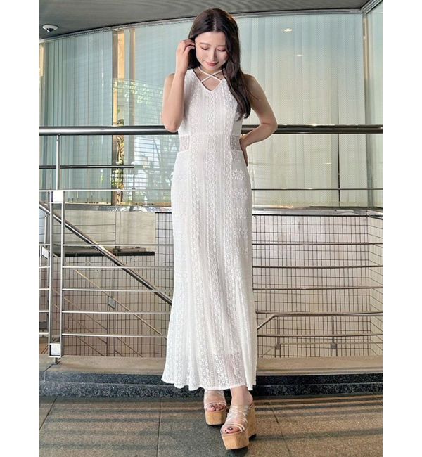 MERCURYDUO「カットレースブロッキングマーメイドワンピース」|ワンピース|