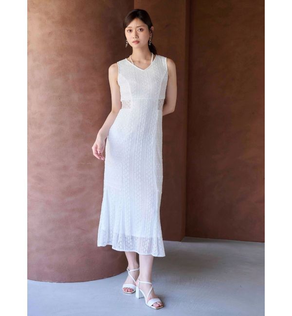 MERCURYDUO「カットレースブロッキングマーメイドワンピース」|ワンピース|