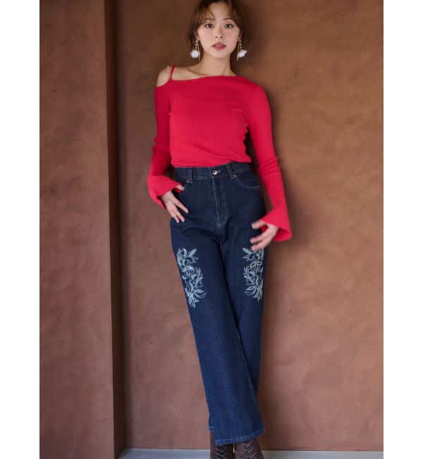 MERCURYDUO「カットワーク刺繍デニムストレートパンツ」|その他|