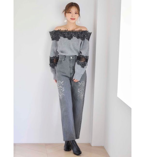 MERCURYDUO「カットワーク刺繍デニムストレートパンツ」|その他|