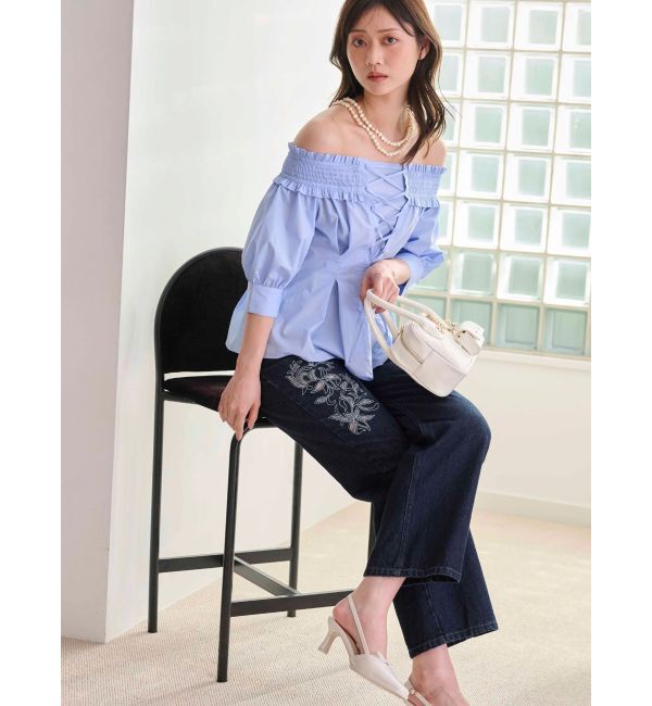 MERCURYDUO「カットワーク刺繍デニムストレートパンツ」|その他|