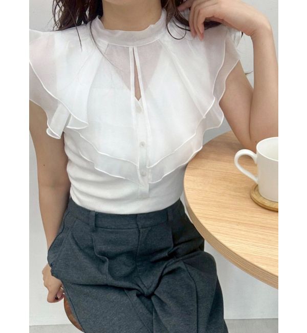 MERCURYDUO「異素材ラッフルコンパクトニット」|ニット・セーター|