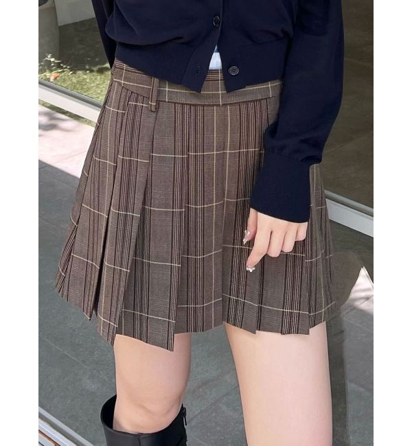 MERCURYDUO「チェックプリーツミニスカパン」|スカート|ブラウン