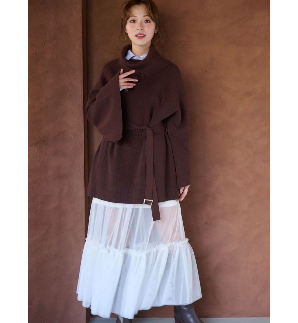 MERCURYDUO「ベルテッドオフタートルニット」|ニット・セーター|