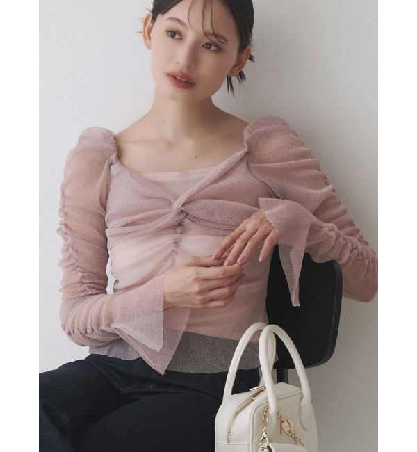MERCURYDUO「ラメチュールツイストギャザートップス」|Tシャツ・カットソー|