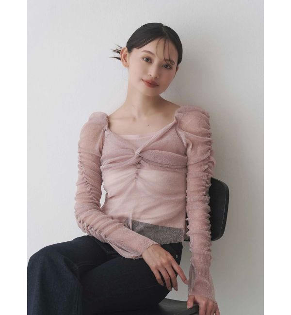 MERCURYDUO「ラメチュールツイストギャザートップス」|Tシャツ・カットソー|