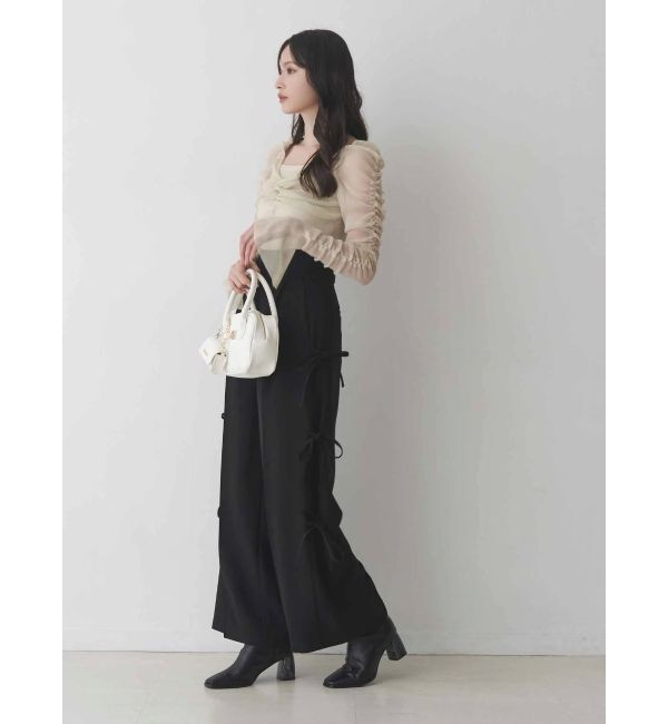 MERCURYDUO「ラメチュールツイストギャザートップス」|Tシャツ・カットソー|