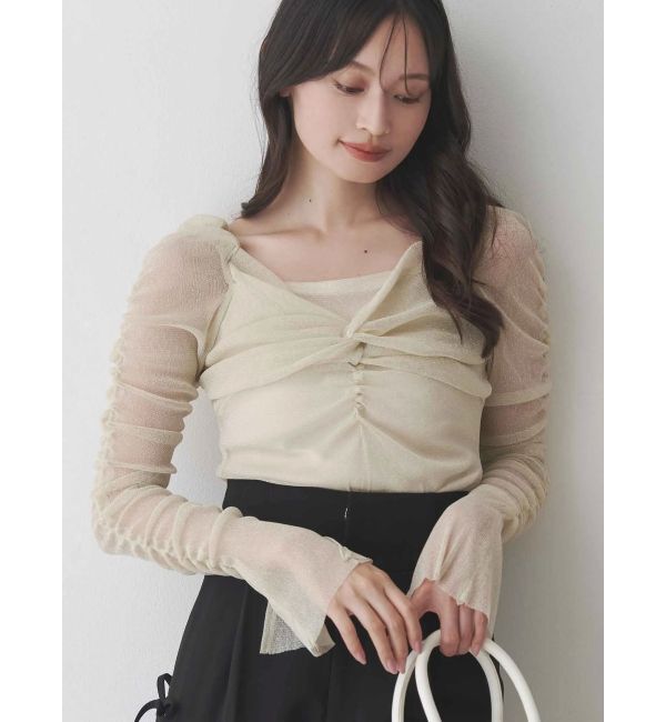 MERCURYDUO「ラメチュールツイストギャザートップス」|Tシャツ・カットソー|