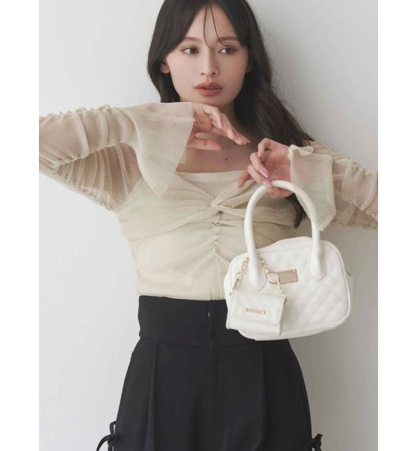 MERCURYDUO「ラメチュールツイストギャザートップス」|Tシャツ・カットソー|