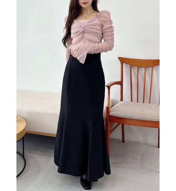 MERCURYDUO「ラメチュールツイストギャザートップス」|Tシャツ・カットソー|