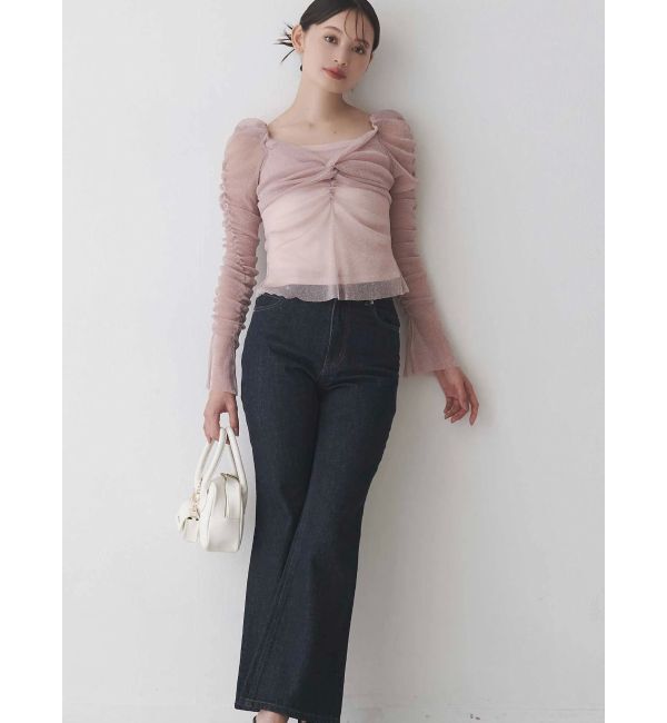 MERCURYDUO「ラメチュールツイストギャザートップス」|Tシャツ・カットソー|