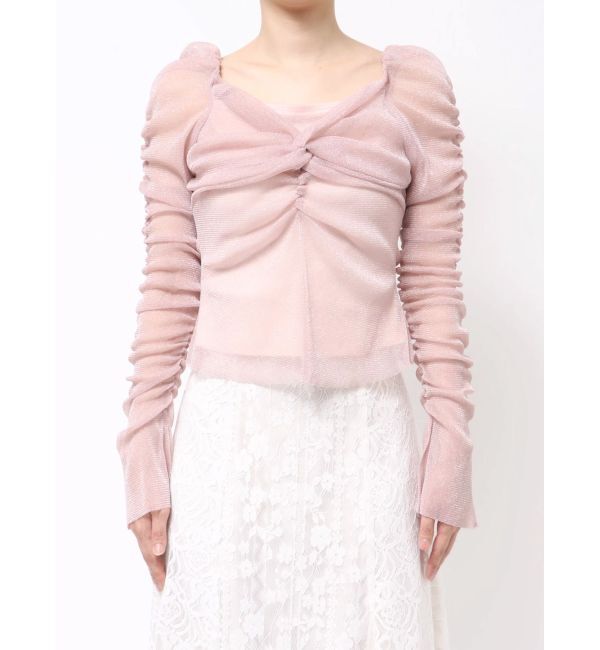 MERCURYDUO「ラメチュールツイストギャザートップス」|Tシャツ・カットソー|