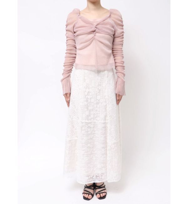 MERCURYDUO「ラメチュールツイストギャザートップス」|Tシャツ・カットソー|