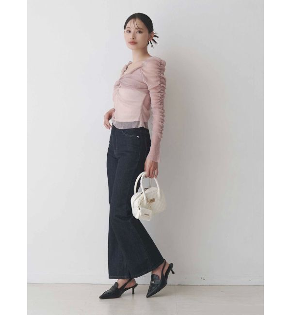 MERCURYDUO「ラメチュールツイストギャザートップス」|Tシャツ・カットソー|