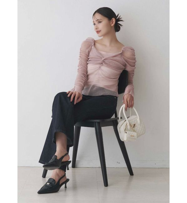 MERCURYDUO「ラメチュールツイストギャザートップス」|Tシャツ・カットソー|