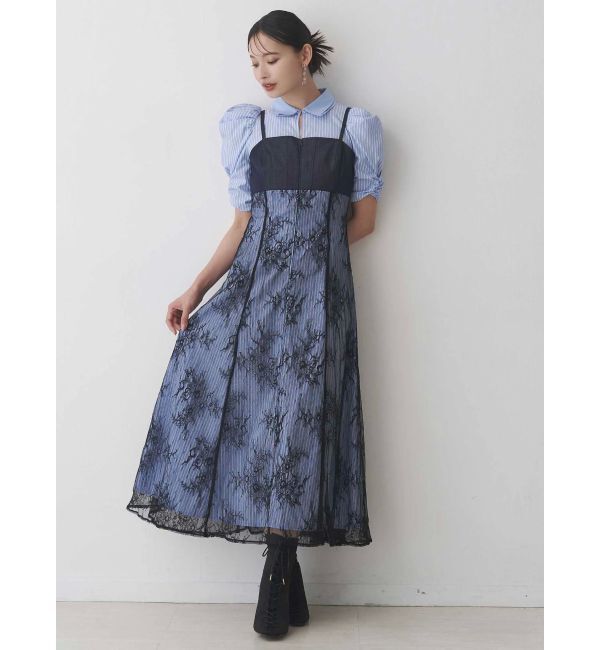 MERCURYDUO「ダブルカラービスチェドッキングパワショルシャツワンピース」|ワンピース|