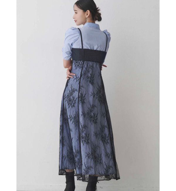 MERCURYDUO「ダブルカラービスチェドッキングパワショルシャツワンピース」|ワンピース|