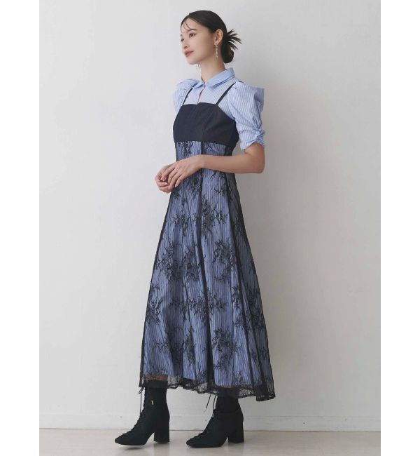 MERCURYDUO「ダブルカラービスチェドッキングパワショルシャツワンピース」|ワンピース|