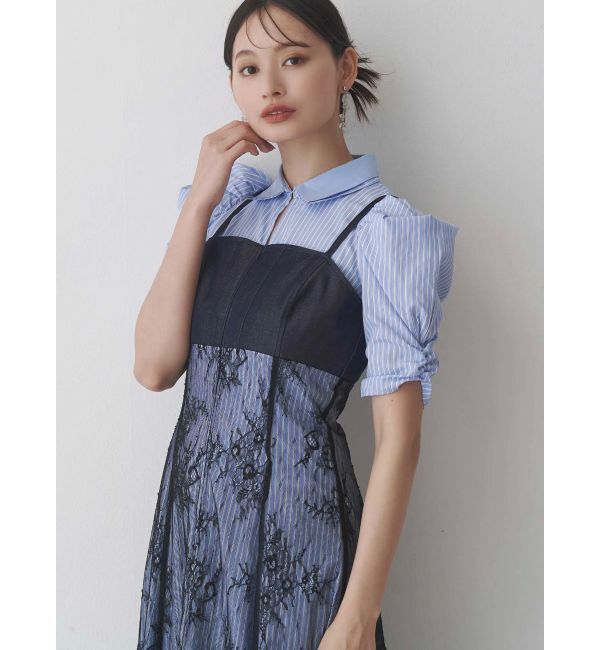 MERCURYDUO「ダブルカラービスチェドッキングパワショルシャツワンピース」|ワンピース|