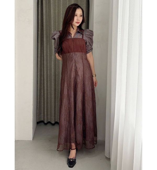 MERCURYDUO「ダブルカラービスチェドッキングパワショルシャツワンピース」|ワンピース|