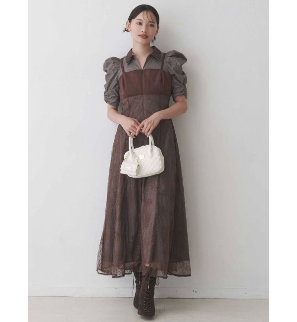 MERCURYDUO「ダブルカラービスチェドッキングパワショルシャツワンピース」|ワンピース|