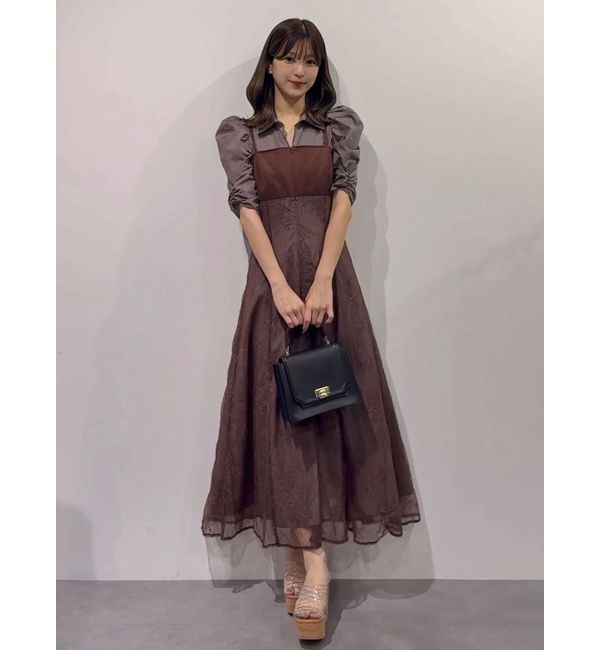 MERCURYDUO「ダブルカラービスチェドッキングパワショルシャツワンピース」|ワンピース|