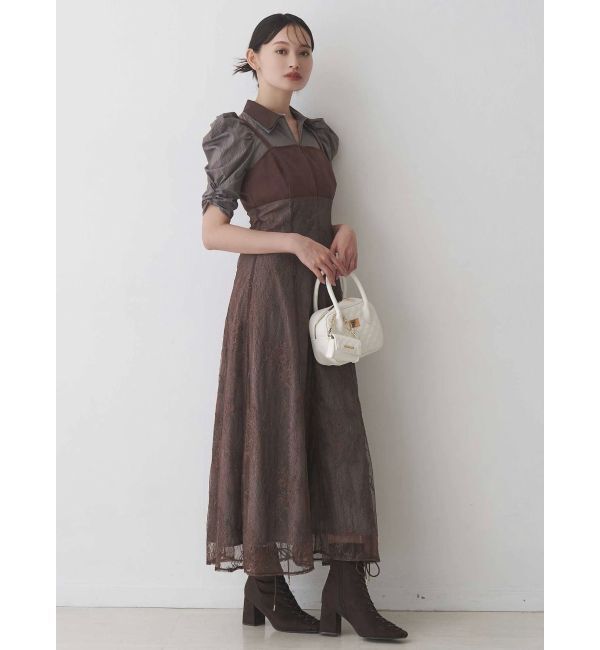 MERCURYDUO「ダブルカラービスチェドッキングパワショルシャツワンピース」|ワンピース|