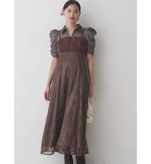 MERCURYDUO「ダブルカラービスチェドッキングパワショルシャツワンピース」|ワンピース|