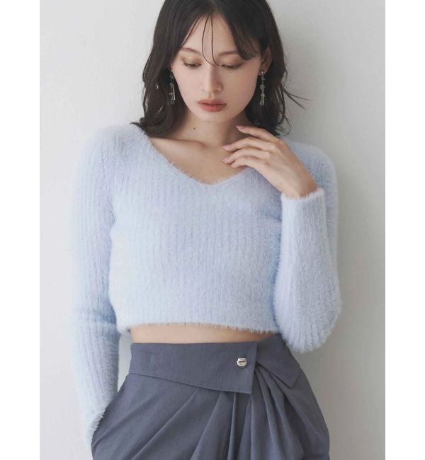 MERCURYDUO「ミニシャギーVネッククロップドニット」|ニット・セーター|