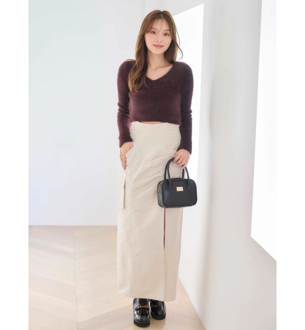 MERCURYDUO「ミニシャギーVネッククロップドニット」|ニット・セーター|